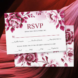 Burgund Blume und Aquarellwaschwasser Hochzeit RSVP Karte