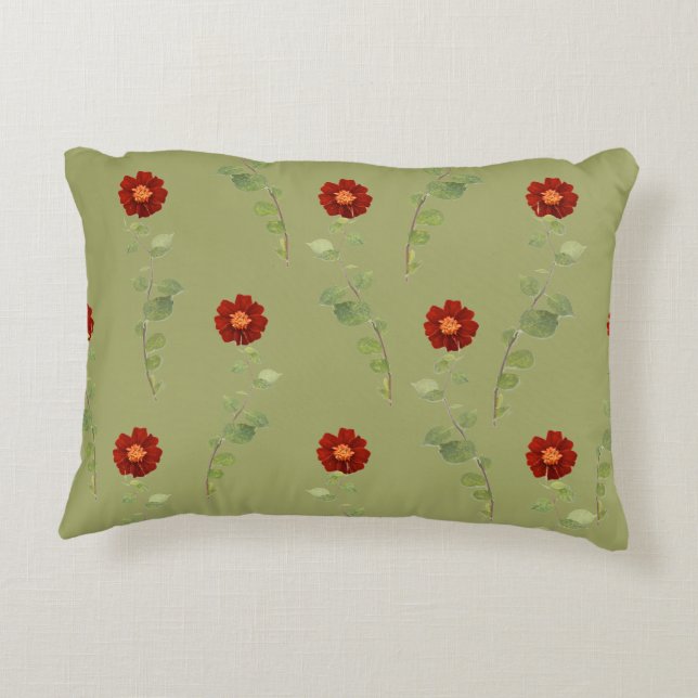 Burgund Blume und grün: Dekokissen (Rückseite)