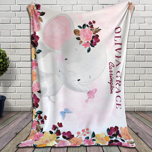 Burgund-Blume und Niedlicher Elefant-Individuelle Sherpadecke