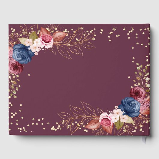 Burgund Blume Weinverkostung Wasserfarbener Hochze Gästebuch (Rückseite)