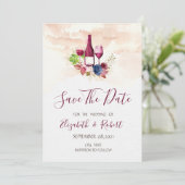 Burgund Blume Weinverkostung Watercolor Save The Date (Stehend Vorderseite)