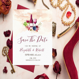 Burgund Blume Weinverkostung Watercolor Save The Date