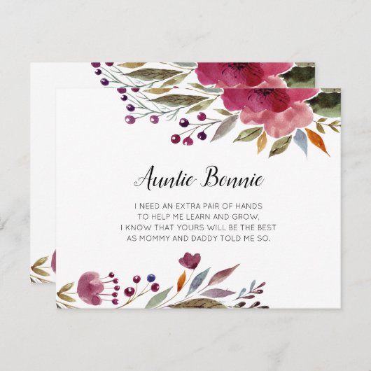 Burgund-Blume werden Sie mein Godmuttervorschlag s Einladung (Vorne/Hinten)