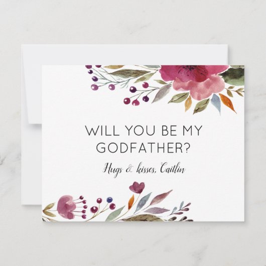 Burgund-Blume werden Sie mein Patenvorschlag sein Einladung (Rückseite)