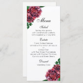Burgund Blumen Hochzeit. Blume Menükarte (Vorne/Hinten)