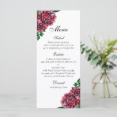 Burgund Blumen Hochzeit. Blume Menükarte (Stehend Vorderseite)