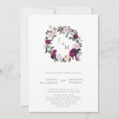 Burgund Blumen Hochzeit Thema elegante Monogramm Einladung (Vorderseite)