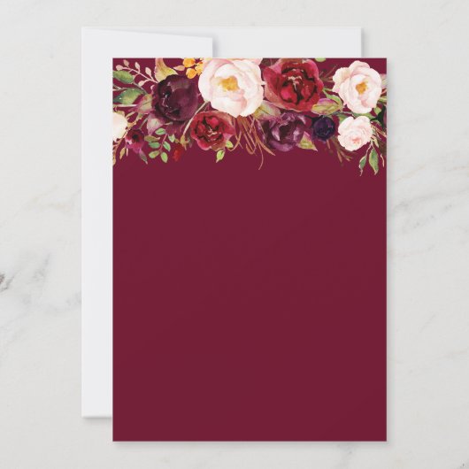 Burgund Blumen-Jurastudium Einladung (Rückseite)