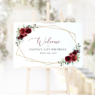 Burgund Blumen, Rote Blumen, Geburtstagsgruß Poster