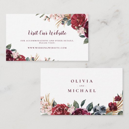 Burgund Blumen rustikale Hochzeitswebsite Beilage Platzkarte (Vorne/Hinten)