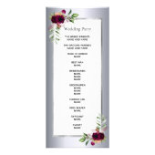 Burgund Blumen Silber Hochzeitsprogramm Werbekarte (Hinten)