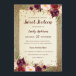 Burgund Blumen Sparkle Gold 16 . Geburtstag Einlad Einladung<br><div class="desc">Mehr Floral 16 . Geburtstag Einladungen im Kleinen Bayleigh Store!</div>