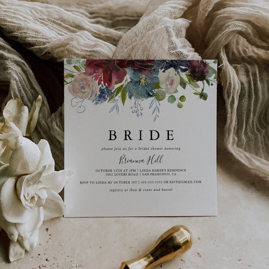 Burgund Blumen und Grünbraun Brautparty Einladung