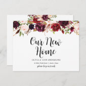 Burgund Blumen, unsere neue Zuhause-Adresse Ankünd Postkarte (Vorne/Hinten)