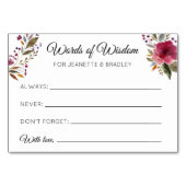 Burgund Blumenausdrücke von Weisheitsratenkarten Tischnummer (Vorderseite)