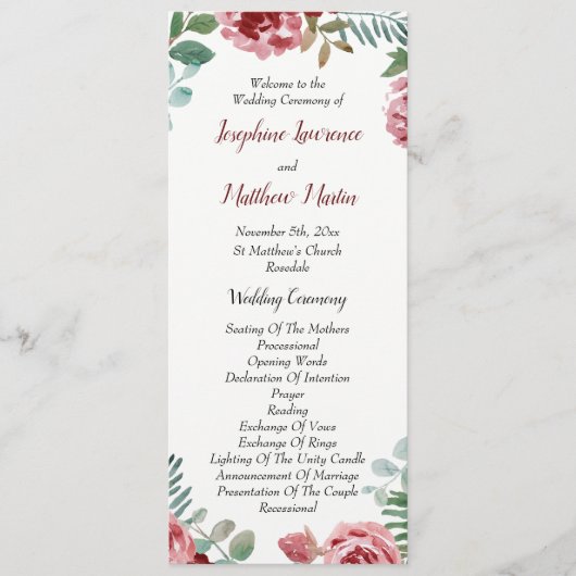 Burgund Blumenblätterprogramme für Rose Programm (Vorderseite)