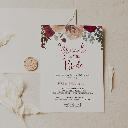 Burgund Blumenbrunch mit Brautdusche Einladung