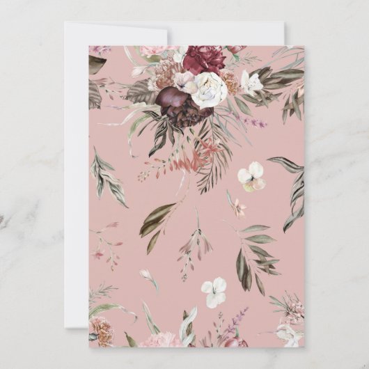 Burgund BlumenduscheEinladung Einladung (Rückseite)