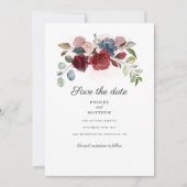 Burgund Blumengarten Marine Save the Date (Vorderseite)