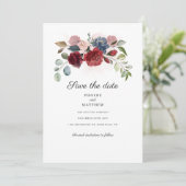Burgund Blumengarten Marine Save the Date (Stehend Vorderseite)