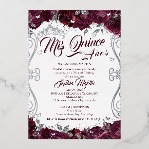 Burgund Blumengarten Mis Quince Quinceanera Folieneinladung