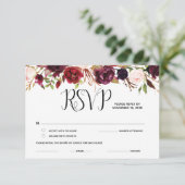 Burgund blumengeschmückte UAWG, Response, Antwortk Begleitkarte (Stehend Vorderseite)