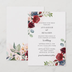 Burgund Blumengrün Foliage Blush Wedding Einladung