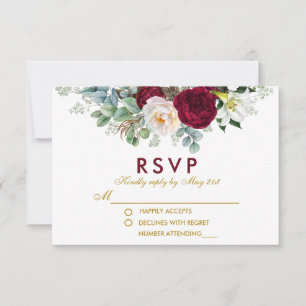 Burgund Blumengrün Gold Wedding RSVP Karte