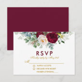 Burgund Blumengrün Gold Wedding RSVP Karte (Vorne/Hinten)