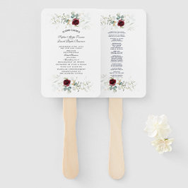 Burgund Blumengrün Hochzeitsprogramm Hand Fan Fächer
