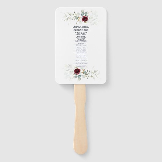 Burgund Blumengrün Hochzeitsprogramm Hand Fan Fächer (Rückseite)
