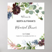 Burgund Blumengrün Probe Dinner Willkommen Poster (Vorne)