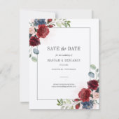 Burgund Blumengrün Save the Date (Vorderseite)
