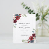 Burgund Blumengrün Save the Date (Stehend Vorderseite)