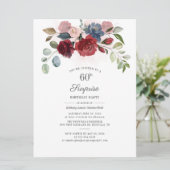 Burgund Blumengrün Überraschung 60. Geburtstag Einladung (Stehend Vorderseite)