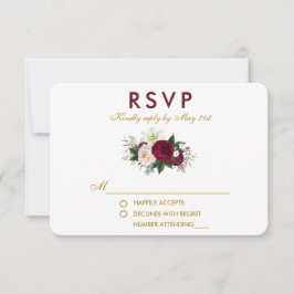 Burgund Blumengrün Wedding Gold UAWG RSVP Karte