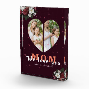 Burgund Blumenherz Gestaltetes Geschenk für Mutter Fotoblock