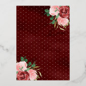 Burgund Blumenkleid Black Quinceanera Gold Folieneinladung (Rückseite)