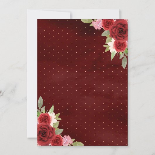 Burgund Blumenkleid Butterfly Navy Quinceanera Einladung (Rückseite)