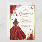 Burgund Blumenkleid Butterfly Quinceanera Einladung (Vorderseite)