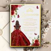 Burgund Blumenkleid Butterfly Quinceanera Gold Folieneinladung
