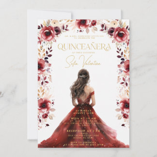 Burgund Blumenkleid Gown Floral Quinceañera Einladung