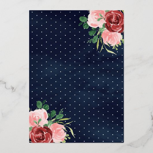 Burgund Blumenkleid Navy Blue Quinceanera Gold Folieneinladung (Rückseite)