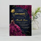 Burgund Blumenkleid Quinceañera Folieneinladung (Stehend vorne)