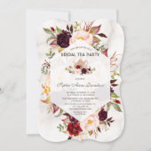 Burgund Blumenmarmor Brautparty Tee Party Einladung (Vorderseite)