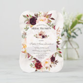 Burgund Blumenmarmor Brautparty Tee Party Einladung (Stehend Vorderseite)