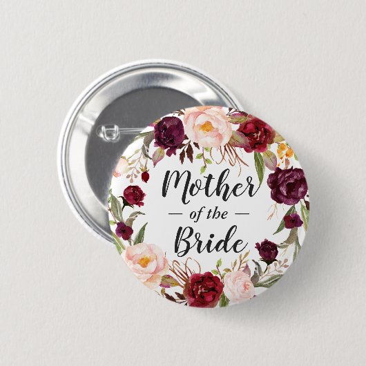 Burgund Blumenreath Mutter des Brauträuchchens Button (Vorne & Hinten)