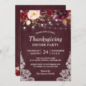 Burgund Blumenstrauß Erntedank Dinner Einladung (Vorne/Hinten)