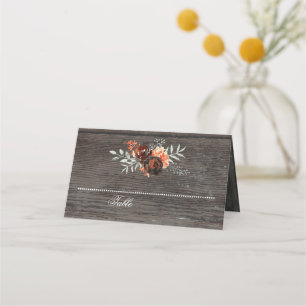 Burgund Blumenstrauß Rustikales Holz Platzkarte