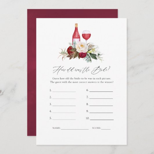 Burgund Blumenstrauß Wein Verkostung Brautparty Sp Einladung (Vorne/Hinten)